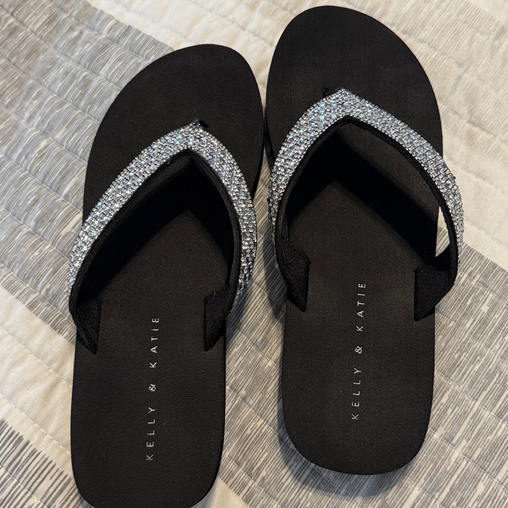 Kelly & Katie Black Flip-Flops with Silver Accents